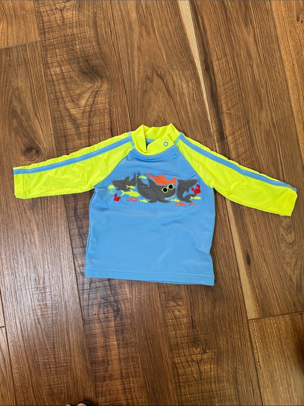 EUC Coolibar Blue & Neon Yellow Shark Kids Rashguard